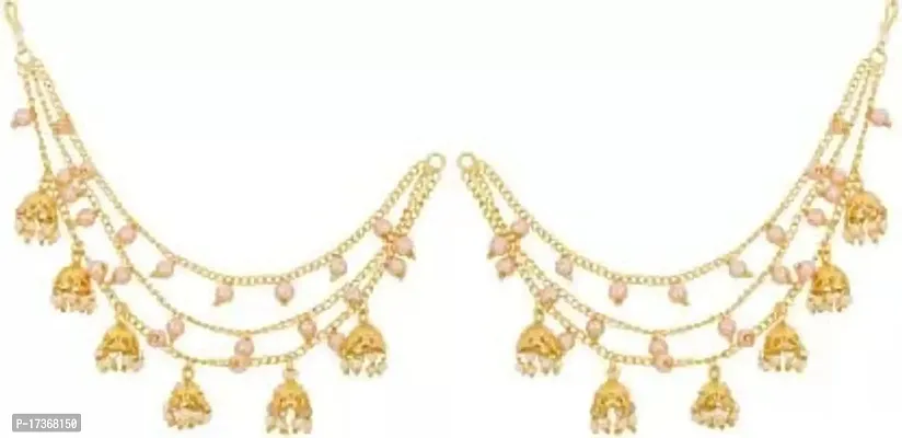 18K Gold Plated 3 Layered Bahubali Ear Chain Kaan chain For Women and Girls