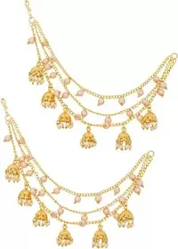 18K Gold Plated 3 Layered Bahubali Ear Chain Kaan chain For Women and Girls-thumb1