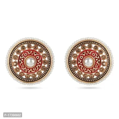 SAANJH HOMES Gold Tone PINK Kundan  Opal Stone Round Ethnic Stud Earrings for Women  Girls