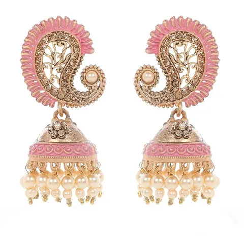 SAANJH HOMES Jewellery Meenakari Kundan Pearls Large Ethnic Jhumka Earring For Women Girls