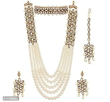SAANJH Sets for Women Gold Plated Bridal Long Necklace Set Neck Choker with Earrings and Maang Tikka for Women  Girls
