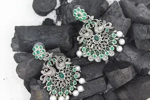 Saanjh Oxidized Earring Green Kundan Chandbali Earring for women and Girls-thumb1