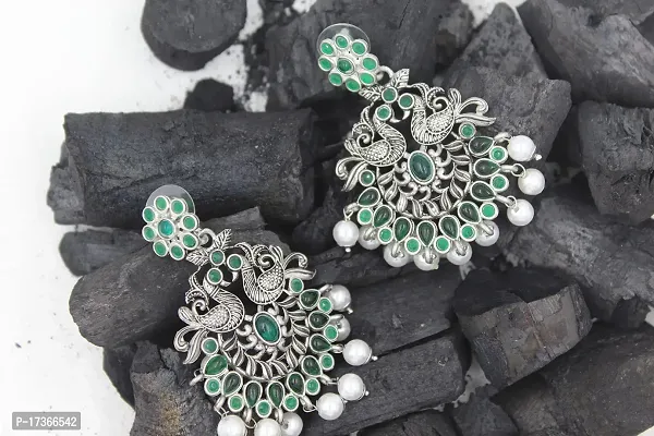 Saanjh Oxidized Earring Green Kundan Chandbali Earring for women and Girls-thumb2