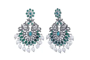 Saanjh Oxidized Earring Green Kundan Chandbali Earring for women and Girls-thumb2