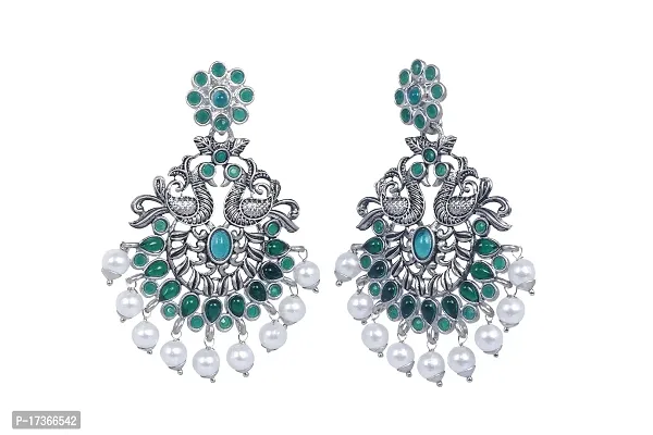 Saanjh Oxidized Earring Green Kundan Chandbali Earring for women and Girls-thumb3