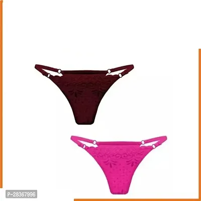 Classic Lace Solid Thong Brief for Women, Pack of 2-thumb0