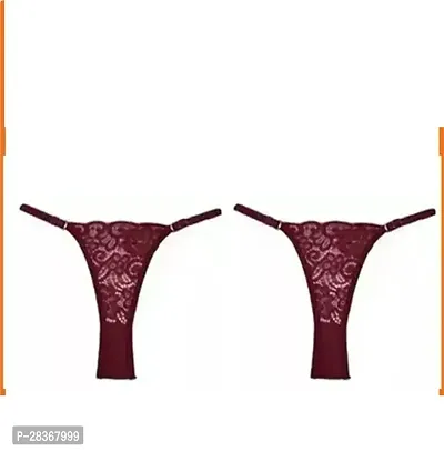 Classic Lace Solid Thong Brief for Women, Pack of 2-thumb0