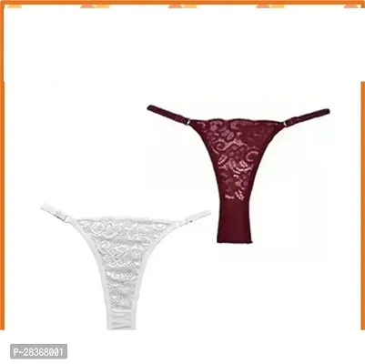 Classic Lace Solid Thong Brief for Women, Pack of 2-thumb0