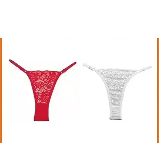 Classic Lace Solid Thong Brief for Women, Pack of 2