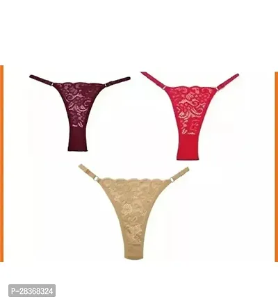 Classic Lace Solid Thong Brief for Women, Pack of 3