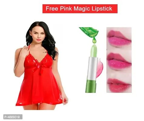 Sexy Nightwear  Baby Doll Dresses Red with Free Pink Magic Lipstick
