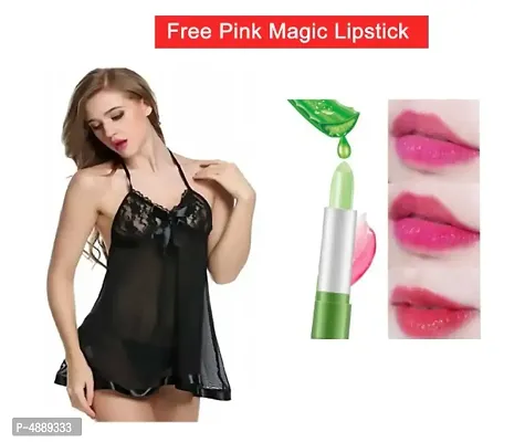 Sexy Nightwear  Baby Doll Dresses Black with Free Pink Magic Lipstick