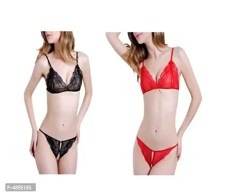 Sexy Bra and Panty Black  Red Lingerie Set-thumb0