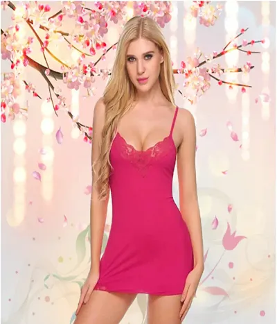 Honeymoon Sexy Women Pink Color Baby Doll Night Dresses Free Size(28 to 36) Inch-thumb0