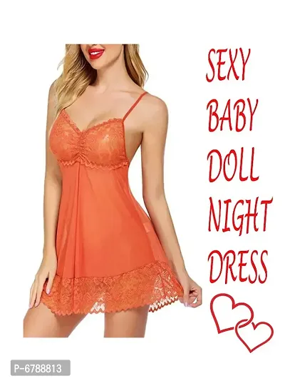 Hot Stylish Sexy Baby Doll Night Dress Orange Color free Size (28 to 36)Inch-thumb0