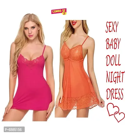 Trendy Hot Honeymoon Women baby doll Nightdress Nighty Sleepwear Pink  Orange Free Size(28 to 36)inch