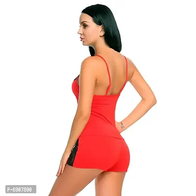 Stylish Soft perfect stylish set for every hot night sexy babydoll night dress Sleepwear nighty dress Red Color with Bra Panty Set Free Size(28 to 36)inch-thumb2