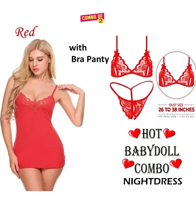Trendy Stylish Perfect Hot Night Sexy Babydoll Night dress| Girls Top &  Shorts Pyjama|