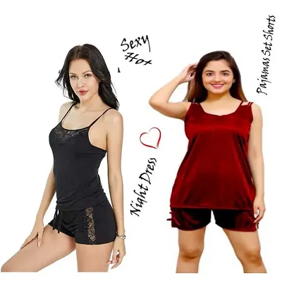 Trendy Stylish Comfortable Women Nightdresses Nightsuit Girls Top Shorts Free Size(28 to 34) inch