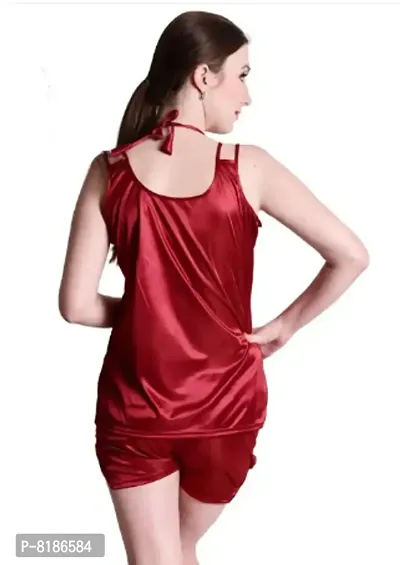Stylish  Comfortable Women Nightdresses Nightsuit Girls Top  Shorts Black  Maroon Free Size (28 to 36)Inch-thumb2