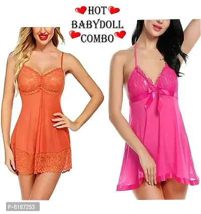 Addorable Hot  Sexy Women Baby doll Nightdresses Nighty Combo Free Size(28 to 36)inch