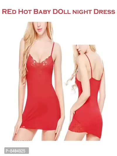 Stylish Soft perfect for every hot night with sexy babydoll night Dress Sleepwear Night suit Night dress Red Free Size(28 to 36)Inch-thumb0