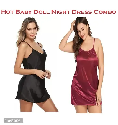 Stylish Hot Perfect for every hot night with sexy Women babydoll night Dress Sleepwear Night dress Free Size(28 to 34)Inch-thumb0