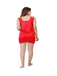 Trendy Satin Women  Girls Nightsuits Nightdress| Women Night Dress| Top  Shorts Pajama Red Free Size(28 to 36) Inch-thumb1