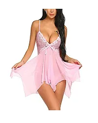 Hot Women Babydoll Night Dress for Honeymoon|Women Nightwear Solid Above knee Babydoll Lingerie Super Soft Net Night Dress Free Size (28 to 38)Inch-thumb1