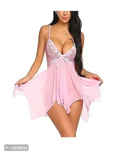 Hot Women Babydoll Night Dress for Honeymoon|Women Nightwear Solid Above knee Babydoll Lingerie Super Soft Net Night Dress Free Size (28 to 38)Inch-thumb2