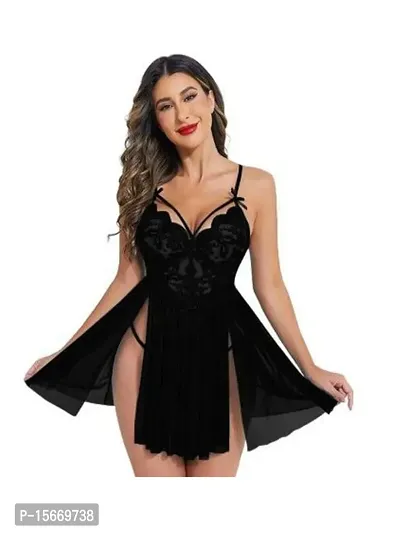 Women Babydoll with Lingerie Set| Sexy Babydoll Lingerie Set|Babydoll Nightdress|Honeymoon Night Dress| Wedding Night Dress Free Size(28 to 38)Inch-thumb3