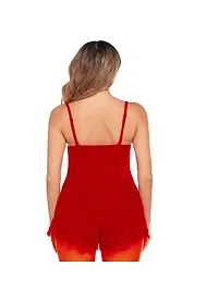 Trendy Women Lycra Pajama Set Lace Short Pajama Set Modal V Neck|Women Night Suit Red Free Size(28 to 36) Inch-thumb2