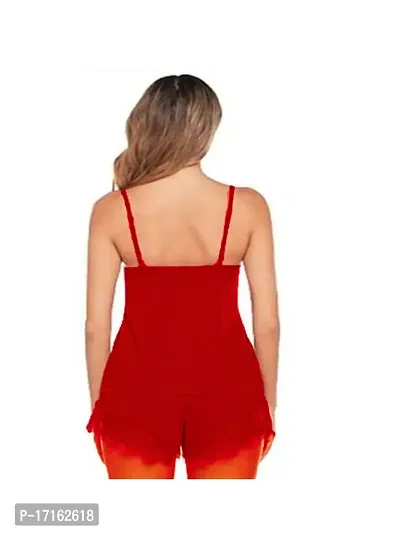 Trendy Women Lycra Pajama Set Lace Short Pajama Set Modal V Neck|Women Night Suit Red Free Size(28 to 36) Inch-thumb3