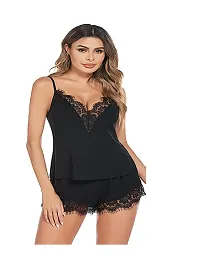 Trendy Women  V Neck  Night Suit Black Free Size(28 to 36) Inch-thumb2