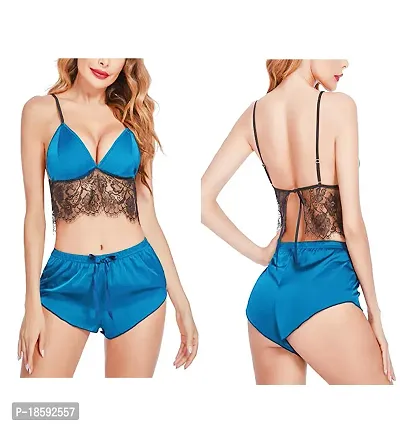 Women Hot Lingerie with Panty Sexy dress| Women Innerwear| Women Bikini Lace Bra Panty Lingerie Set  Blue-thumb0