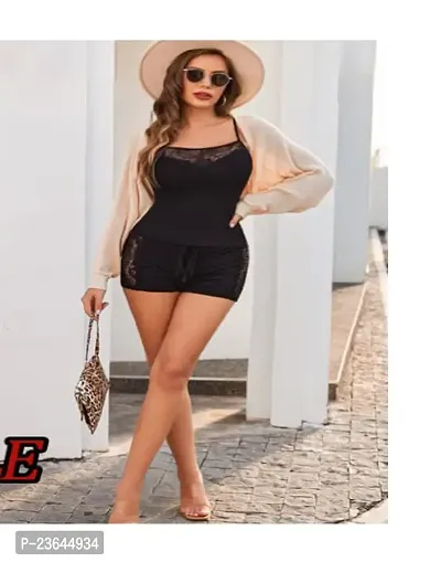 Trendy Women Sleepwear Lace Pajamas Set Shorts|Women Night Suit Nightwear Camisole Short Sets Fit Size(30 to 36)Inch-thumb3