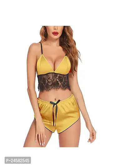 Women Satin Hot Lingerie with Panty|Sexy Lingerie Set|Women Innerwear| Women Bikini Lace Bra Panty Lingerie Set Fit Size(28 to 36) Inch