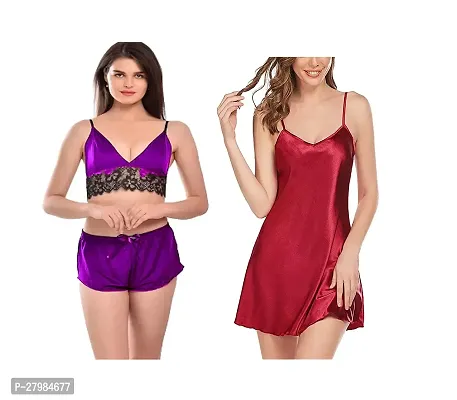 Women Lace Babydoll for Honeymoon| Sexy Night Above Knee Baby Doll Fit (28 to 36) Pack of 2-thumb0