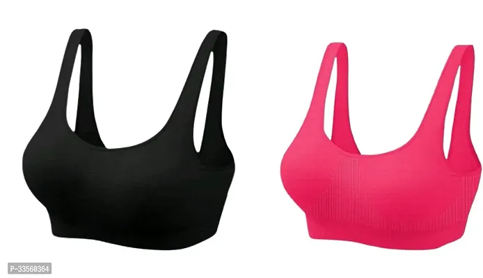 Stylish Multicoloured Cotton Solid Sports Bras For Women Pack of 2-thumb0