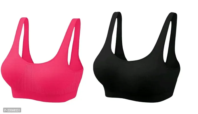 Stylish Multicoloured Cotton Solid Sports Bras For Women Pack of 2-thumb0