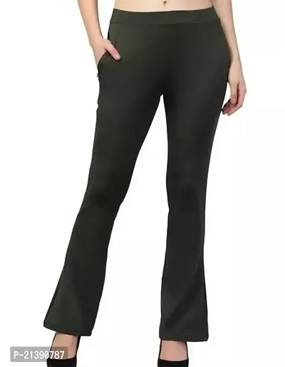 Elegant Green Lycra Solid Trousers For Women