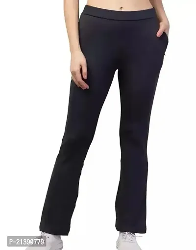 Elegant Black Lycra Solid Trousers For Women