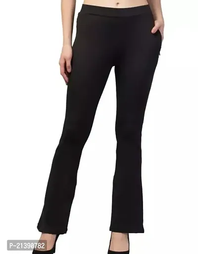 Elegant Black Lycra Solid Trousers For Women