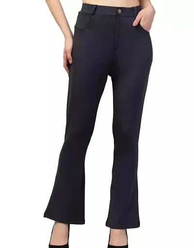 Elegant Lycra Solid Trousers For Women