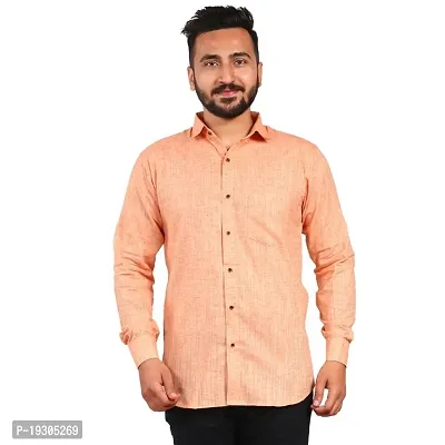 Elegant Orange Cotton Long Sleeves Self Pattern Casual Shirts For Men-thumb0