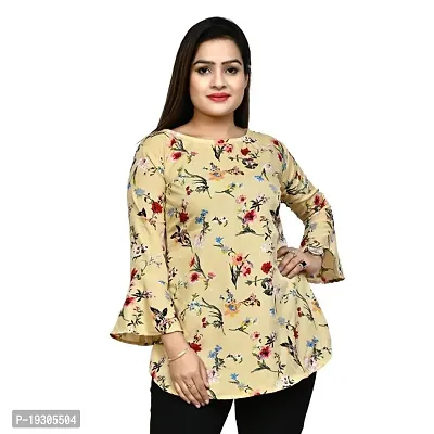 Elegant Yellow Polyester Printed Top For Women