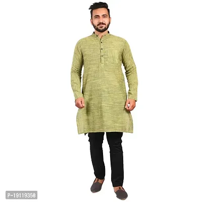 Aarav Boss Mehandi Green Cotton Men Long Kurta (Size- Medium)-thumb0