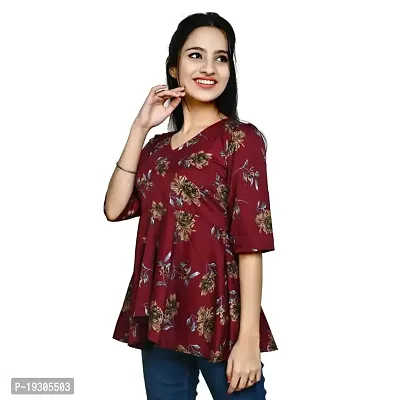 Elegant Maroon Polyester Printed Top For Women-thumb2