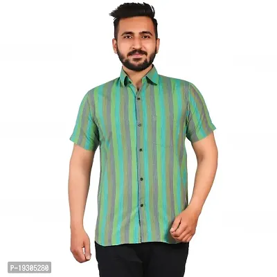 Elegant Multicoloured Cotton Short Sleeves Striped Casual Shirts For Men