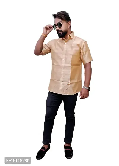 Aarav Boss Gold Half Shirt for Men's and Boy's (Casual/Formal Shirt)-thumb0